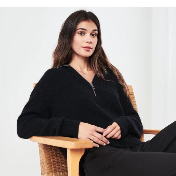 Baby Alpaca-Wool Quarter Zip Black Small - Picture 2 of 2